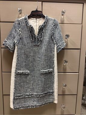 Tweed Shift Dress in Blue and White Mcginn US SIZE MEDIUM
